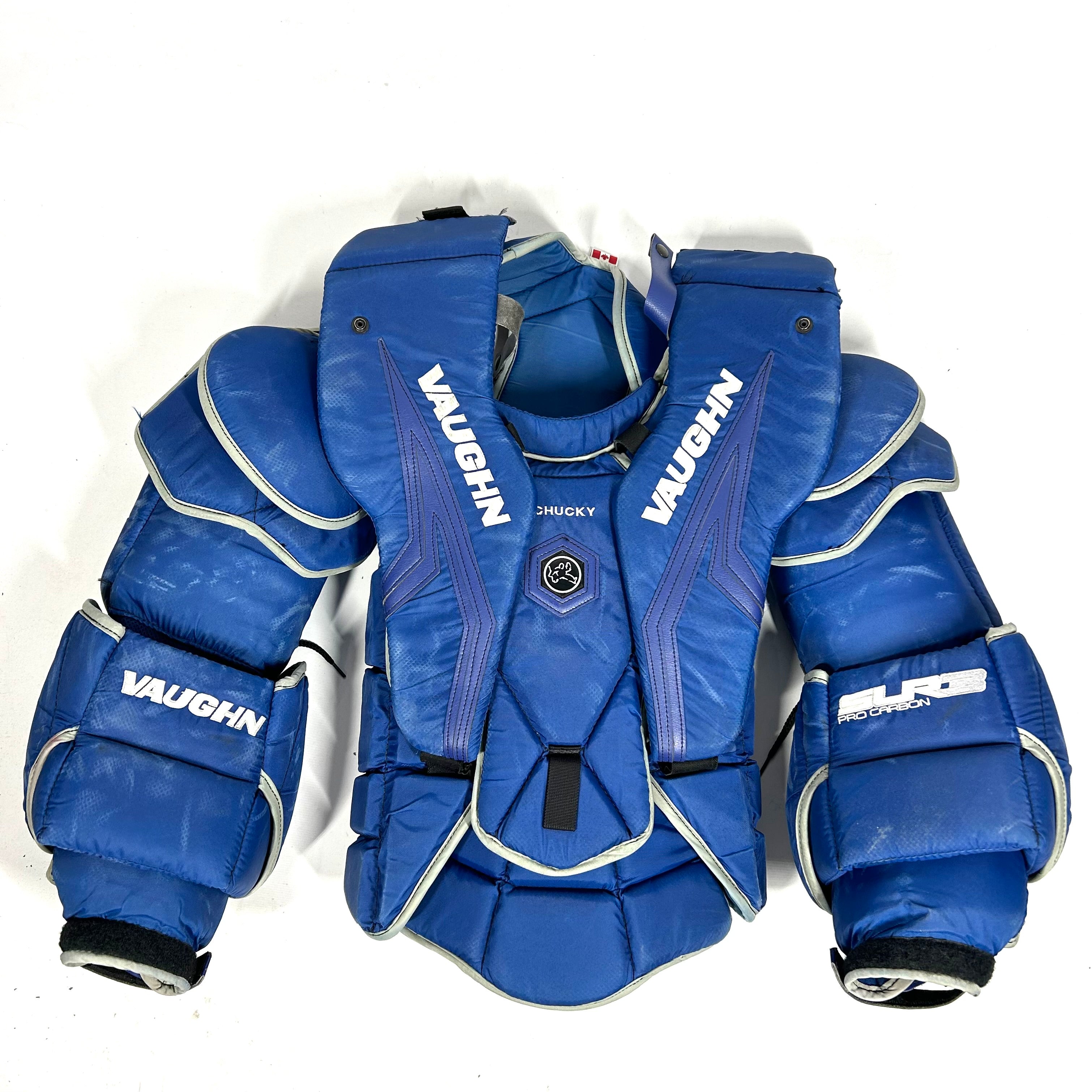 Vaughn SLR3 Pro Carbon – Plastron de gardien de but Pro Stock d'occasion (bleu)